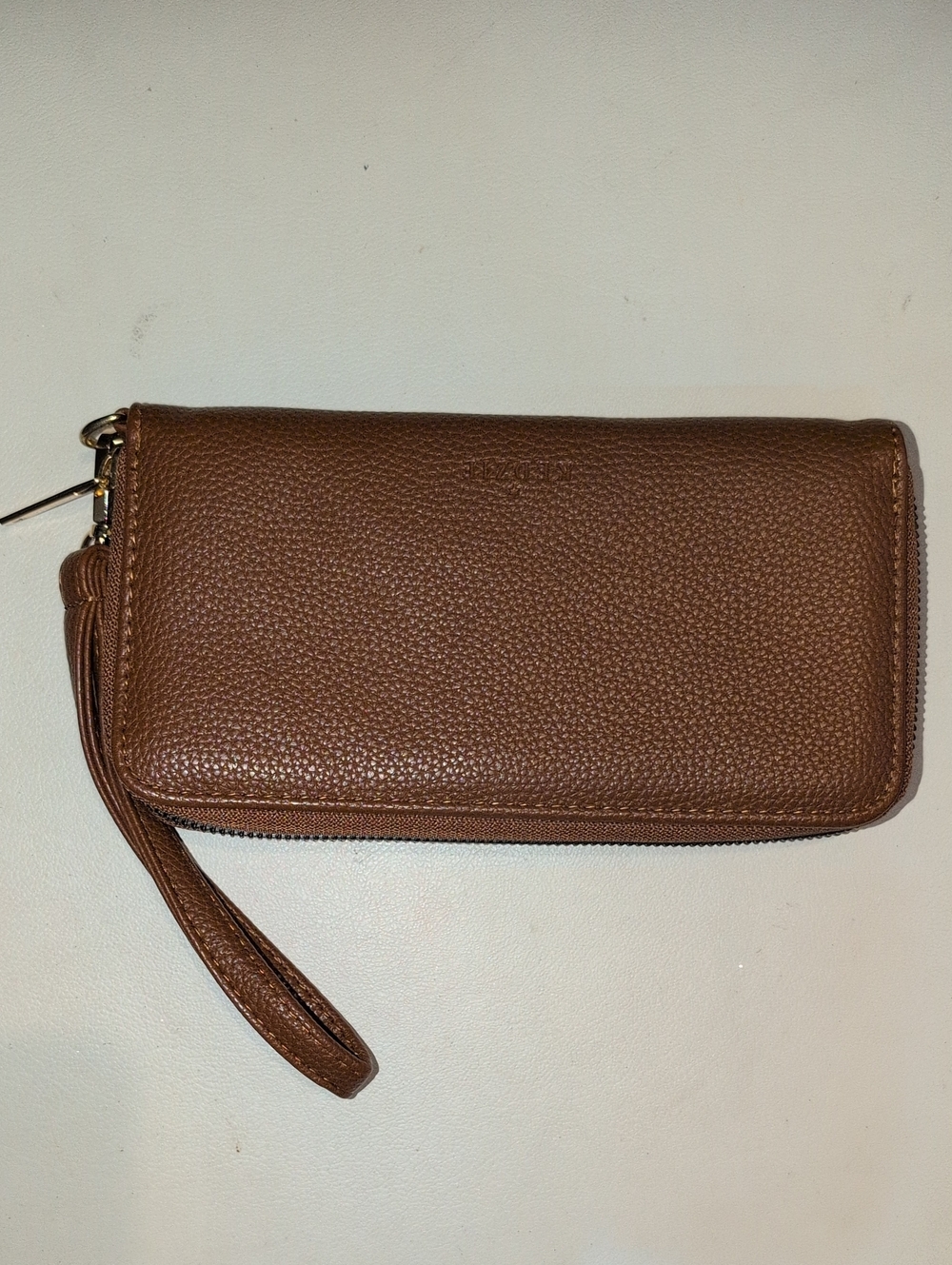 Vegan Brown Leather Zip Wristlet Wallet - By Kedzie